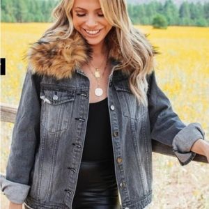 Buddy Love Black Denim Jacket with Removable Fur Trim